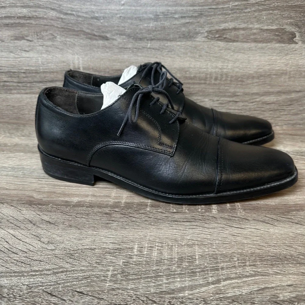 To Boot New York Adam Derrick Mens Black Leather Cap Toe Derby Dress Shoes Italy